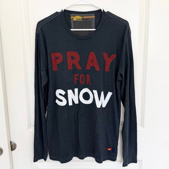 Aviator Nation Tops - Aviator Nation Pray For Snow Cotton Blend Long Sleeve Shirt Blue Medium